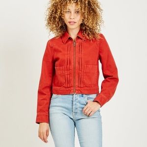 Alex Mill Shrunken Cropped Red Denim Jacket